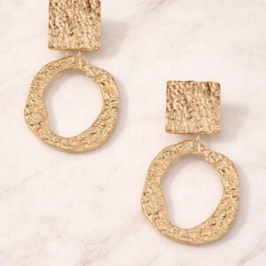 Hammered Geo Drop Earrings Statement Drop Earrings · Gold-tone · Textured Metal