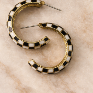 Checker Enamel Hoop Earrings Hoop Earrings · Gold-tone · Black & White Enamel