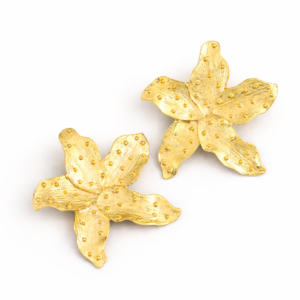 Gold Orchid Statement Stud Earrings Oversized Studs · Matte Gold-tone · Floral Motif